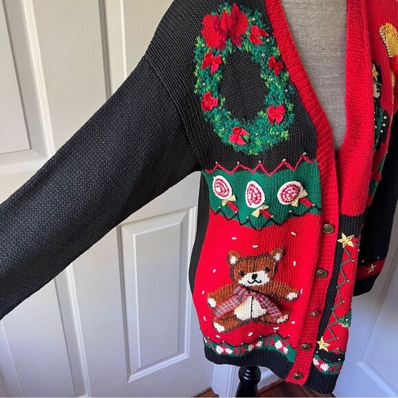 Vintage Marisa Christina Classics Knit Ugly Cardigan Sweater 1993 M - Picture 5 of 7